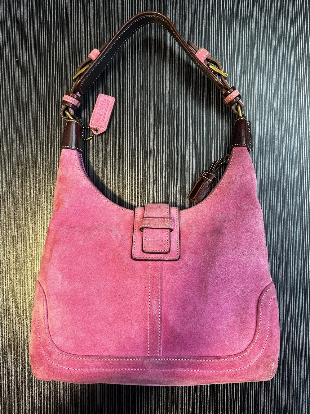 Vintage COACH Pink Hamilton Suede Flap Soho Shoulder Bag 7471 - Picture 4 of 16